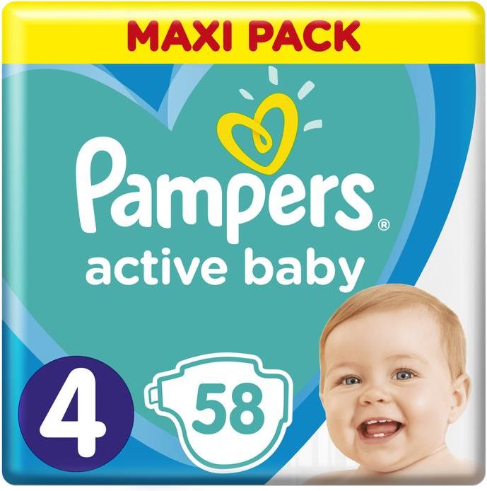 pampers active baby pieluchy jednorazowe rozmiar 4 maxi 58 szt