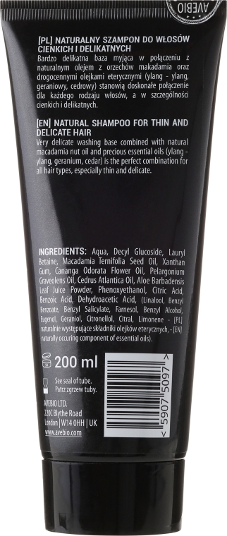 naturalny szampon do włosów z olejem macadamia 200ml marki avebio