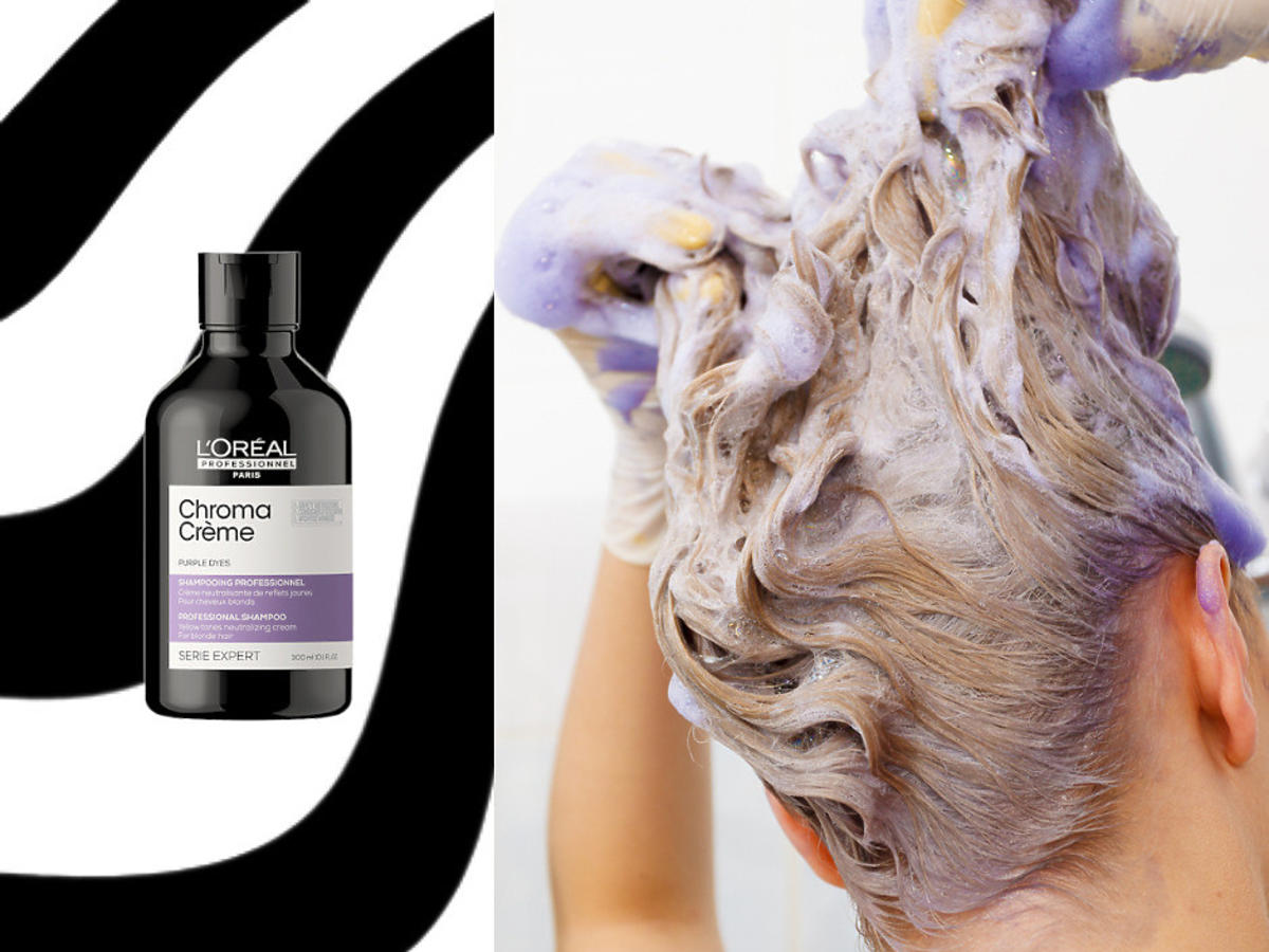 fioletowy szampon moczenie włosów