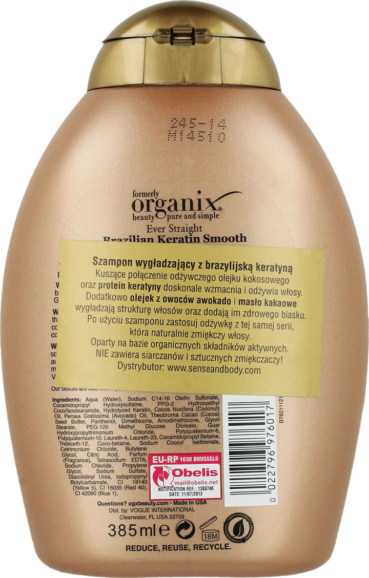 organix brazylijska keratyna szampon wygładzający z brazylijską keratyną 385ml
